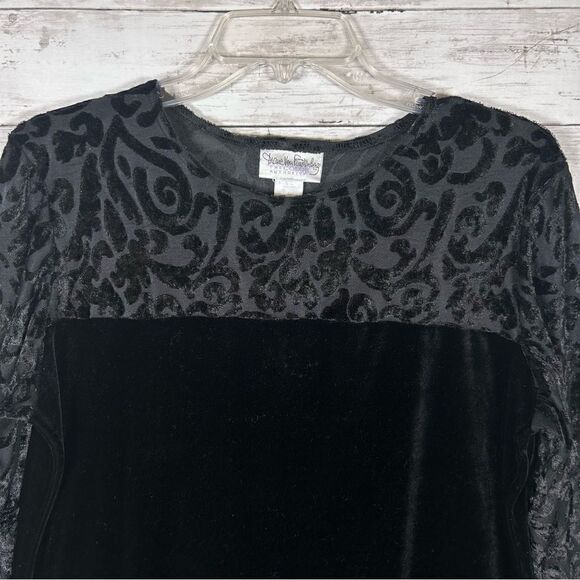 Diane Von Furstenberg DVF Vintage Black Velvet Burnout Maxi Dress Size L - Picture 3 of 9
